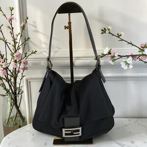 Authentic Fendi Mamma Black Neoprene Baguette Vintage Shoulder Bag